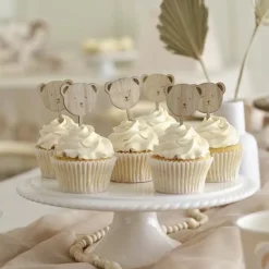 Ginger Ray Teddy Bear Cupcake Prikkers - Schattig & Hout