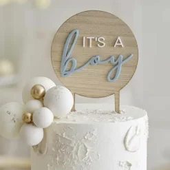 Houten Taarttopper It'S A Boy Teddy Bear Ginger Ray