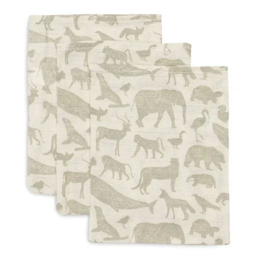 Jollein Hydrofiele Washandjes Animals Olive Green (3St)