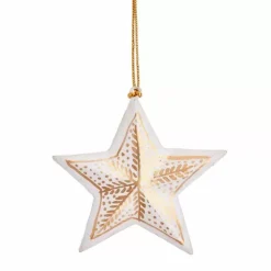 Kersthanger Houten Ster White & Gold