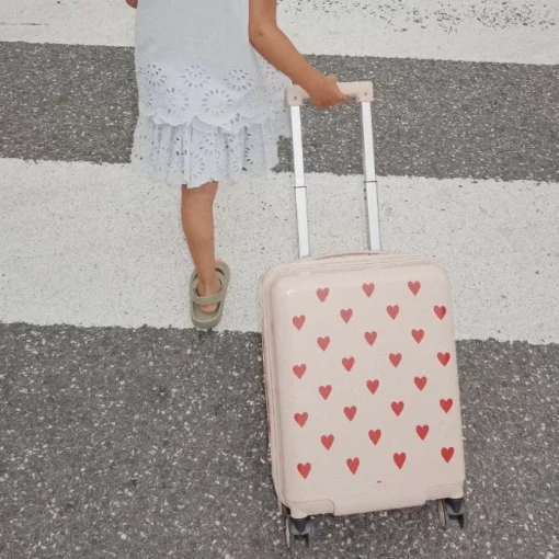 Konges Slojd Kinderkoffer Hearts - Lichtroze Trolley Met Hartjes