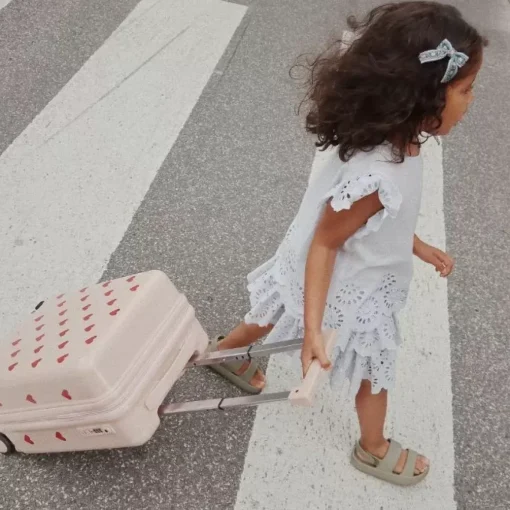 Konges Slojd Kinderkoffer Hearts - Lichtroze Trolley Met Hartjes