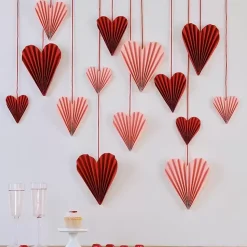 Paper Fans Hart Rood Roze (16St) Be Mine Ginger Ray