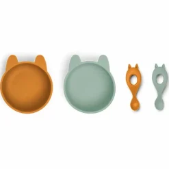 Siliconen Serviesset Evan Rabbit Mustard/Peppermint Liewood
