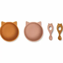 Siliconen Serviesset Evan Cat Mustard/Dark Rose Mix Liewood